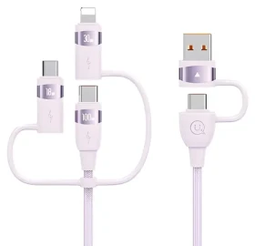 USAMS U85 fialová / Dátový kábel / 6v1 / USB-C, USB, Micro-USB, Lightning / 2m / 100W PD (SJ646USB02)