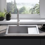 REA REA - Oceľový drez Fín BRUSH NICKEL s kuchynskou batériou KPL-96012
