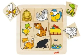 GOKI Drevené puzzle Kto býva kde?