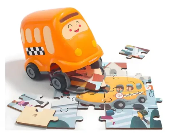 TOP BRIGHT Drevené puzzle s hračkou Školský autobus