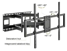Brateck LPA77-696 čierna mat / Výsuvný nástenný držiak TV 60"-120" / nosnosť 120 kg / VESA 900x600 (BRLPA77696)
