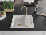MEXEN/S MEXEN/S - Enzo granitový drez 1 s odkvapkávačom 576x465 mm, biela, + zlatý sifón 6506571005-20-G