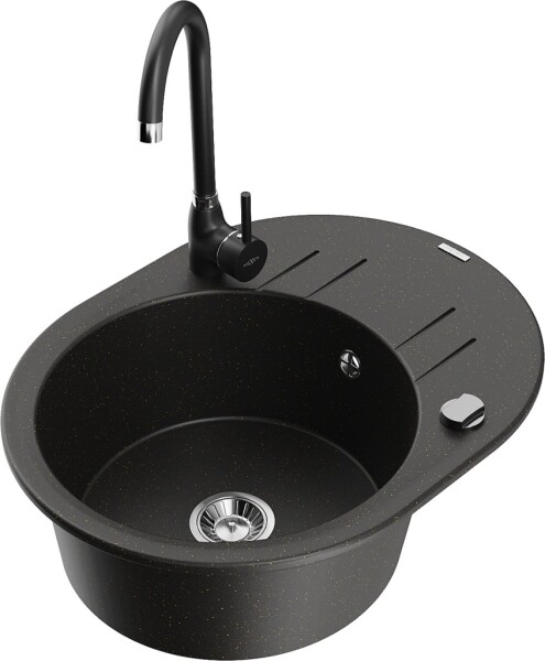 MEXEN/S MEXEN/S - Kevin granitový drez s odkvapkávačom vrátane batérie Telma, čierna/zlatá metalik 6517-75-670200-70