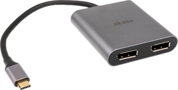 Akasa AK-CBCA18-18BK USB-C hub strieborná / USB-C dokovací adaptér / USB-C 3.0 / 2x DisplayPort / 4K@60Hz (AK-CBCA18-18BK)