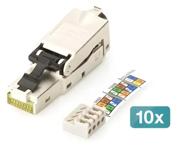 Digitus DN-93631-10 strieborná / Konektor RJ45 / CAT6a / STP / pre montáž v teréne / 10 ks (DN-93631-10)