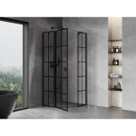 MEXEN/S - Mist sprchovací kút päťboký krídlový ľavá 90 x 90, čierna kratka, čierna 8A8-090-090-70-77-L
