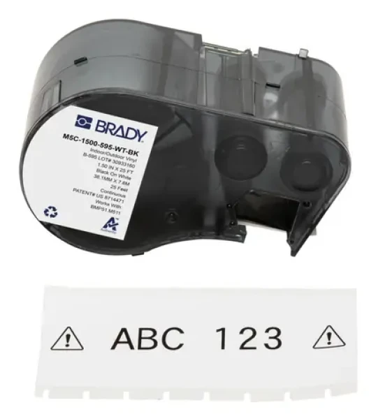 BRADY Vinylová páska pre M510, BMP51, BMP53 a M511 / Páska do tlačiarne štítkov / Lesklá / Vonkajšie použitie / 3,81 cm (M5C-1500-595-WT-BK)