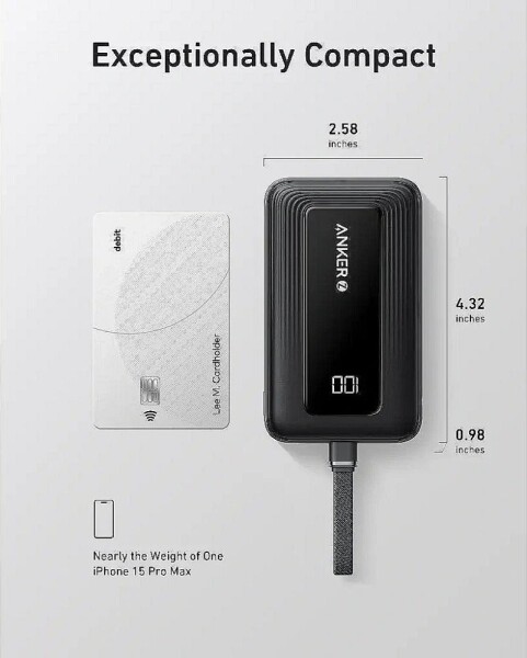 Anker Anker Power Bank with Built-In USB-C Cable | A1688H11 | 10000 mAh | Black