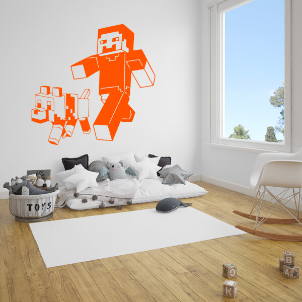 Veselá Stena Samolepka Minecraft so psom Farba: oranžová, Veľkosť: 40 x 38 cm