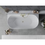 MEXEN/S - Oval Slim voľne stojaca vaňa nástenná 170 x 80, biela/sivá, sifón a prepad zlatá 52661708062-50