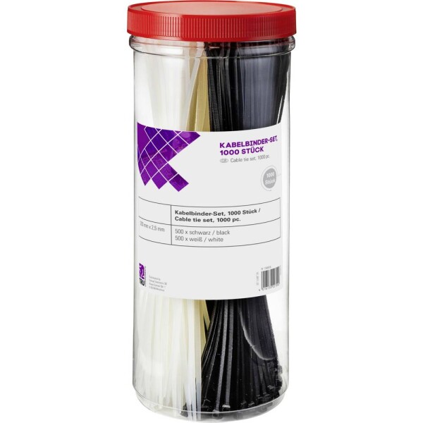 TRU COMPONENTS 1566535, 28530c209, sťahovacie pásky, 2.50 mm, 200 mm, čierna, prírodná, 1000 ks; 1566535