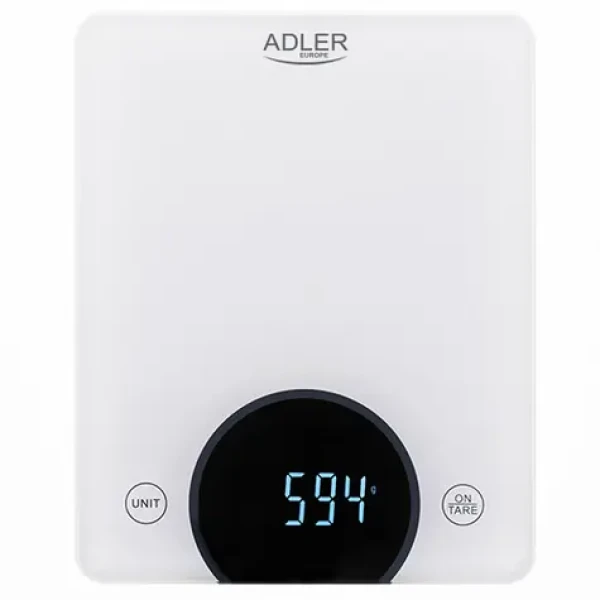 Adler AD 3173w biela / Kuchynská váha / 10 kg / LCD / TARE / tvrdené sklo / 2x AAA (AD 3173w)
