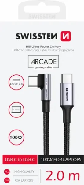 Swissten Dátový kábel pre notebooky USB-C - USBC 2m čierna / 100W (71506560)