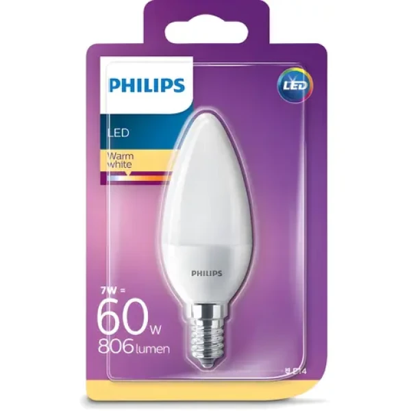 Philips LED žiarovka sviečka B38 E14 matná / Žiarovka / 2700K / 806 lm / náhrada 60W (929002978655)
