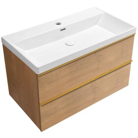 CERANO - Kúpeľňová skrinka Velora - dub medový, úchytka zlatá - keramické umývadlo Viano - 81,2x67,6x46,5 CER-867839