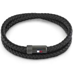 Tommy Hilfiger Čierny kožený náramok s oceľovým zapínaním Casual Core 2790262 19 cm