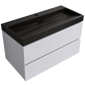 CERANO - Kúpeľňová skrinka Carole - biela matná ryhovaná + umývadlo z lit. mramoru Vita - čierna matná - s otvorom - 100x58x46 CER-374898
