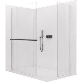 CERANO - Sprchová zástena Walk-in Crystal TL/P - 10 mm - bezvzperový systém + polička/držiak na uteráky - čierna matná, transparentné sklo- 150x130x200 CER-8050BD81877