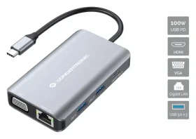 Conceptronic DONN21G sivá / Dokovacia stanica / 7v1 / USB-C / 3x USB-A / HDMI / RJ45 (DONN21G)