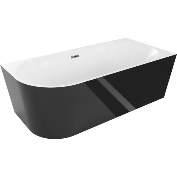 MEXEN/S - Mia voľne stojaca rohová vaňa pravá 140 x 75, biela/čierna, sifón a prepad grafit metal 52691407575P-95