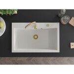 MEXEN/S MEXEN/S - Elix granitový drez 1-miska 800 x 500 mm, biela, sifón zlatá 6527801005-20-G
