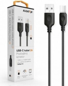 ALIGATOR kábel USB-C s predĺženým konektorom / 2A / 1m (DKAC82BK)