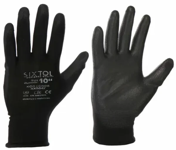SIXTOL GLOVE PE-PU 10 čierne / Rukavice pracovné z polyesteru polomáčané v polyuretáne / veľkosť 10 (SX5047)