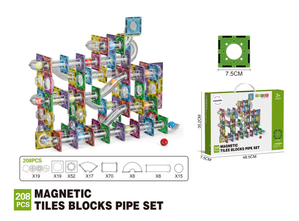 Mamido Mamido Farebná magnetická stavebnica guľôčková dráha 208 dielov MT1466
