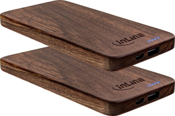 InLine 2er InLine® woodprokove, USB Powerbank 5.000mAh, mit LED Status Anzeige, Echtholz