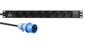 Lanview Rozvodný panel do racku 19" čierny / Rozvodný panel / 1U / 16A / 8x Schuko / 3M (LVR-3MIEC-LIC-SCH8)