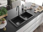 MEXEN/S MEXEN/S - Mario granitový drez 2-bowl vrátane batérie Aster, čierna 6504-77-73450-07