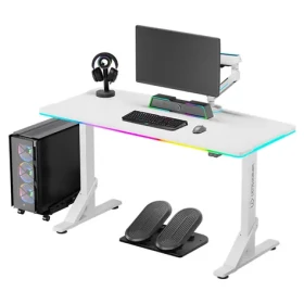 Ultradesk IRON biela / Herný stôl / 132.5 x 60.5 x 71 - 81 cm / nastaviteľná výška / LED osvetlenie (UDESK-IR-WKA)