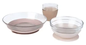 Beaba Jedálenská sada sklenená Cotton Candy / Jedálenská sada / 3-dielna / prísavky / od 4 mesiacov (913644BB)