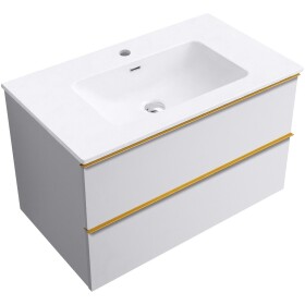 CERANO - Kúpeľňová skrinka Velora - biela matná, úchytka zlatá + keramické umývadlo Novo - biela lesklá - 81x54,5x46,5 CER-979886