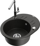 MEXEN/S MEXEN/S - Kevin granitový drez 1-miska s odkvapkávačom vrátane batérie Flora, čierna/zlatá metalik 6517-75-670401-00