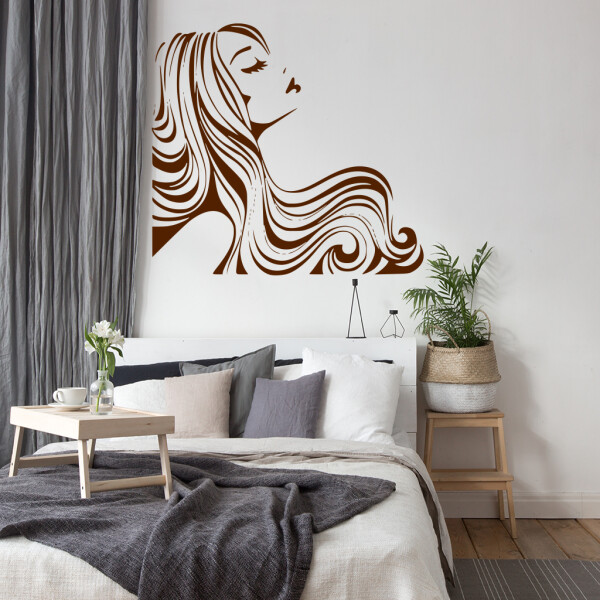 Veselá Stena Samolepka Žena z profilu Farba: hnedá, Veľkosť: 100 x 93 cm