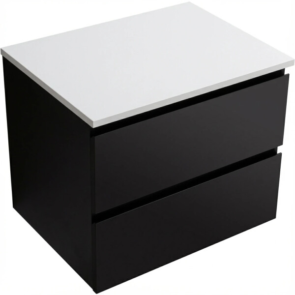 CERANO - Kúpeľňová skrinka Carole - čierna matná + doska z lit. mramoru Elanys - 12 mm - biela matná - 70x49,2x46 CER-8050BD85519