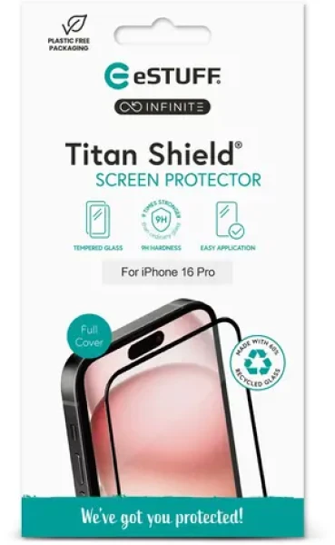 ESTUFF INFINITE Titan Shield iPhone 16 Pro / Ochranné sklo / Temperované sklo 9H / Full Cover / Priehľadné (ES501423)