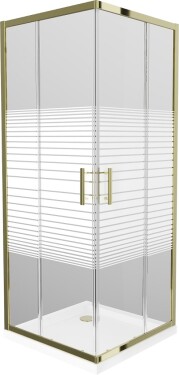 MEXEN/S - Rio sprchovací kút štvorec 90x90, pruhy, zlatá + biela vanička so sifónom 860-090-090-50-20-4010G