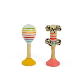 Bigjigs Toys Sada Rumba guľa žltá a rolničky ružové