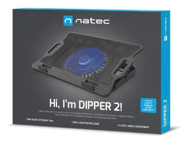 Natec Dipper 2 čierna / Chladiaca podložka / do 17,3" / LED podsvietenie / 1x ventilátor 180 mm / 2x USB-A (NPL-2252)