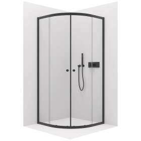 CERANO - Sprchovací kút Orso L/P - 6 mm - štvrťkruh - R550 - čierna, transparentné sklo - 90x90x195 - posuvný CER-476864