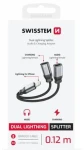 Swissten Textile čierna / Audio adaptér / Lightning (samec) - 2x Lightning (samica) / 0,12 m (73502303)