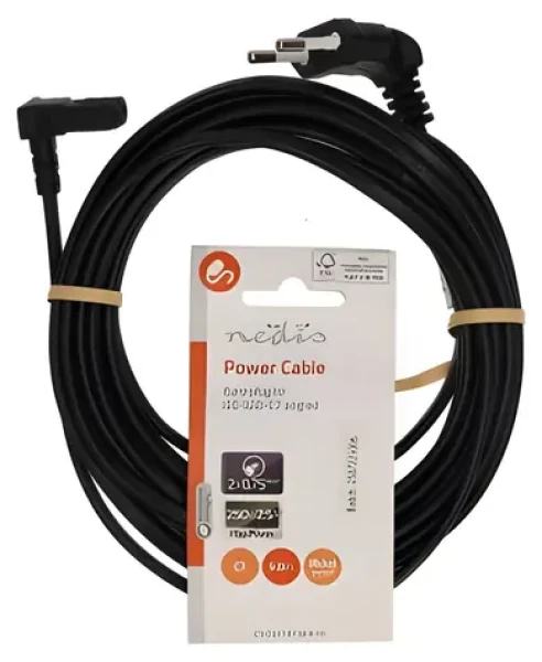 Nedis Napájací kábel Euro - IEC-320-C7 čierna / Napájací kábel / obojstranne uhlový 90° / poniklované / 5 m (CEGL11075BK50)
