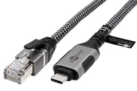 Goobay LAN adaptér USB-C - RJ-45 čierno-strieborný 3 m / LAN adaptér / Cat.6 / 1 Gbit/s (70699)