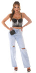 Sexy Koucla Crop Topwith glitter chains white