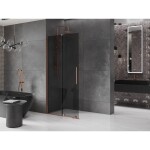 MEXEN/S - Velar Sprchová zástena posuvná Walk-in 75 x 200, grafit 8 mm, ružové zlato 871-075-000-43-60