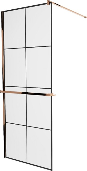 MEXEN/S - KIOTO Sprchová zástena WALK-IN s poličkou a držiakom uterákov 70 x 200, transparent/čierna 8 mm, růžové zlato 800-070-121-60-77