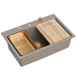 Quadron - Granitový drez MARC 110 WORKSTATION Beige Zlatá zátka ZLE-09046
