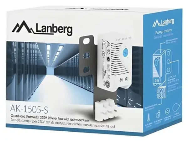 Lanberg AK-1505-S sivá / Termostat / 19" RACK a DIN lišta / spínací prúd 10 A / -20 až 80 °C (AK-1505-S)